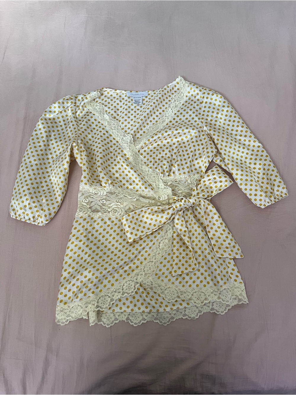Charlotte Russe Twee Yellow Polka Dot Lace-Trim Wrap Top
